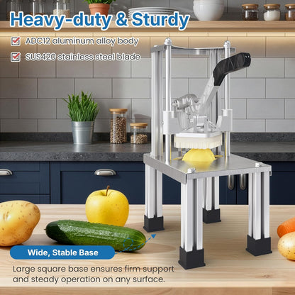 Commercial French Fry Cutter with 1/2 Inch & 3/8 Inch Blade, Heavy Duty Potato Slicer, Potatoes Cutter for Potatoes, Carrots, Cucumber, Onion, Yam, Stainless Steel
