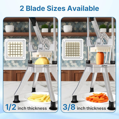 Commercial French Fry Cutter with 1/2 Inch & 3/8 Inch Blade, Heavy Duty Potato Slicer, Potatoes Cutter for Potatoes, Carrots, Cucumber, Onion, Yam, Stainless Steel