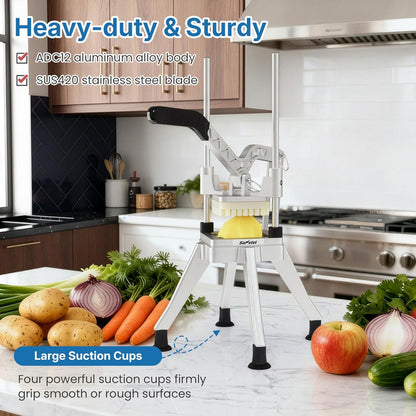Commercial French Fry Cutter with 1/2 Inch & 3/8 Inch Blade, Heavy Duty Potato Slicer, Potatoes Cutter for Potatoes, Carrots, Cucumber, Onion, Yam, Stainless Steel