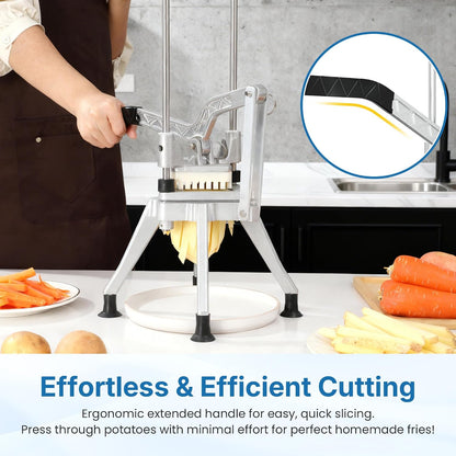 Commercial French Fry Cutter with 1/2 Inch & 3/8 Inch Blade, Heavy Duty Potato Slicer, Potatoes Cutter for Potatoes, Carrots, Cucumber, Onion, Yam, Stainless Steel