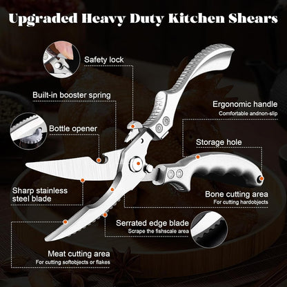 Kitchen Pro Shears-Heavy-Duty Stainless Steel Kitchen Scissors For Poultry, Meat, Herbs. Dishwasher Safe, Rust-Proof With Comfortable Grip. Ideal For Chefs And Home Cooking.