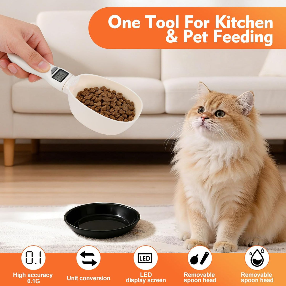 Electronic Digital Polygons Measuring Spoon, High Precision Food Scale with 5 Units (g/ml/cup/fl/oz), LCD Display Kitchen Gadget, Measuring Spoons & Cookie Scoop for Baking, Pet Food(No battery