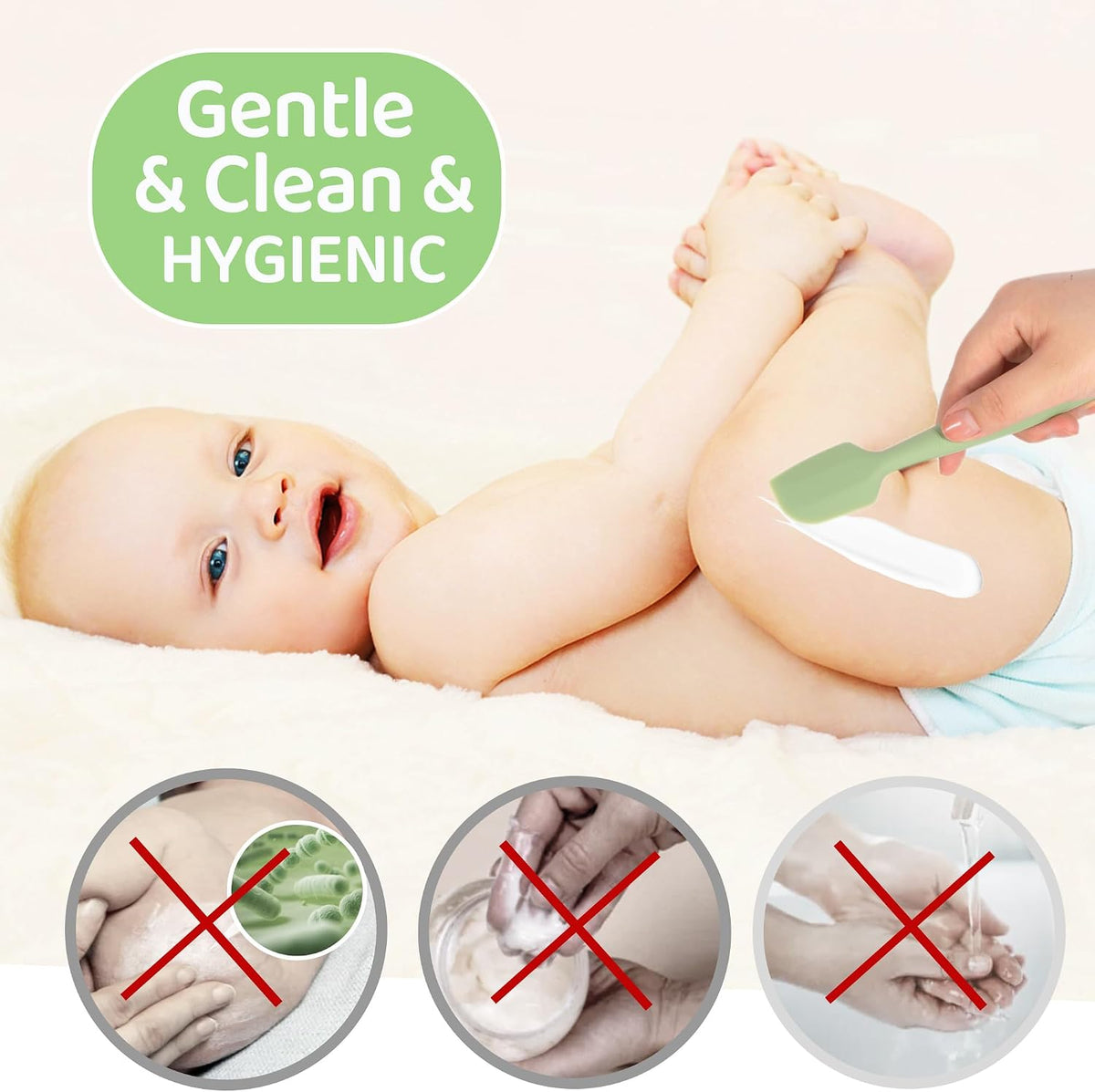 Baby Diaper Cream Spatula 3 Pack Diaper Spatulas Soft Silicone Diaper Cream Applicator Baby Butt Paste Spatula Brush with Suction Base,Full Size(Gray+Off-white+Green