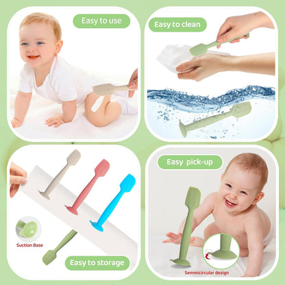 Baby Diaper Cream Spatula 3 Pack Diaper Spatulas Soft Silicone Diaper Cream Applicator Baby Butt Paste Spatula Brush with Suction Base,Full Size(Gray+Off-white+Green