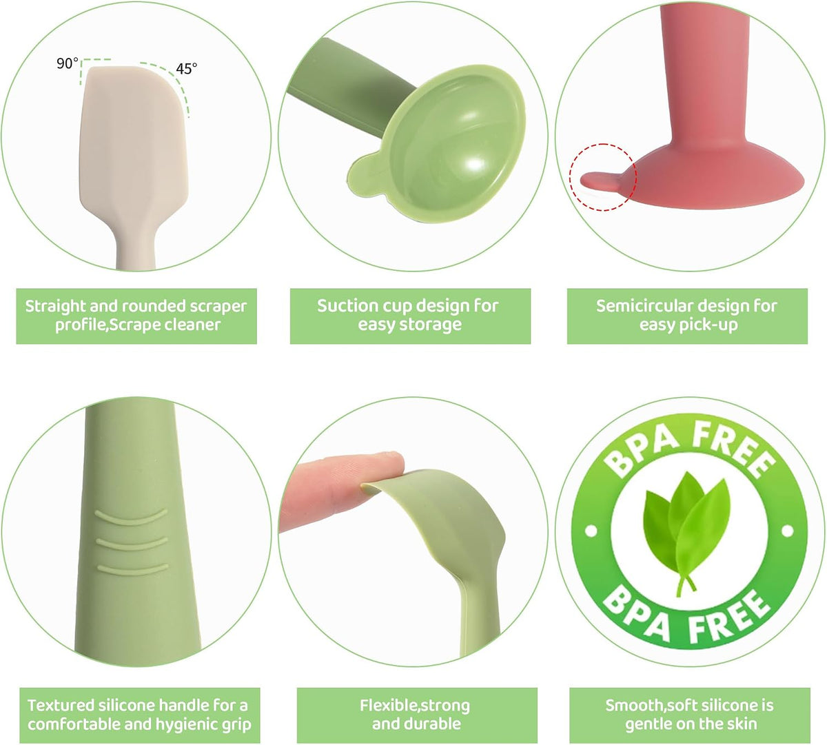 Baby Diaper Cream Spatula 3 Pack Diaper Spatulas Soft Silicone Diaper Cream Applicator Baby Butt Paste Spatula Brush with Suction Base,Full Size(Gray+Off-white+Green