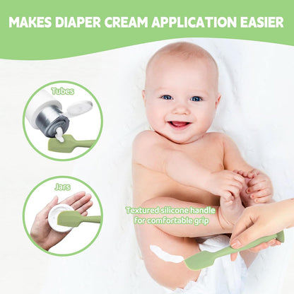 Baby Diaper Cream Spatula 3 Pack Diaper Spatulas Soft Silicone Diaper Cream Applicator Baby Butt Paste Spatula Brush with Suction Base,Full Size(Gray+Off-white+Green