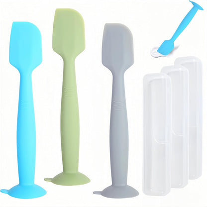 Baby Diaper Cream Spatula 3 Pack Diaper Spatulas Soft Silicone Diaper Cream Applicator Baby Butt Paste Spatula Brush with Suction Base,Full Size(Gray+Off-white+Green