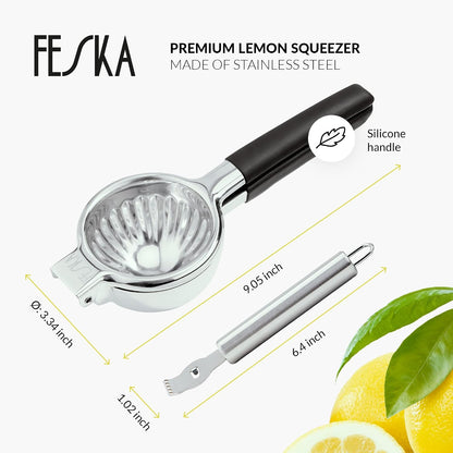 Stainless Steel Lemon Squeezer - Premium Citrus Juicer - Lime Squeezer for Seedless Juicing - Stainless Steel Hand Juicer 2 pcs - Easy to Wash Lemon Press