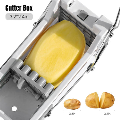 French Fry Cutter with 2 Stainless Steel Blades | Potato Cutter for Slicing Potatoes, Carrots, Cucumbers & Onions | Non-Slip Base, Durable Plastic Design | Grey & White Kitchen Gadget