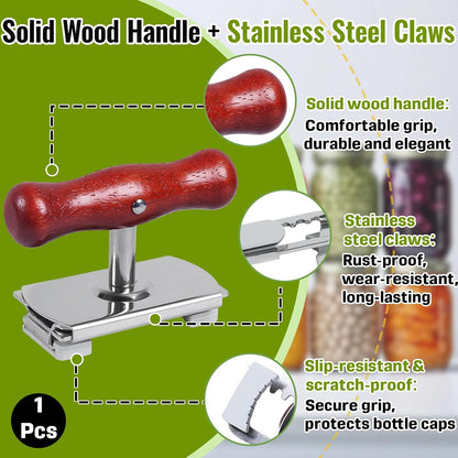 2-Pack Adjustable Jar Opener, Stainless Steel Lid Remover, Wood Handle