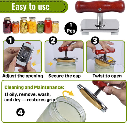 2-Pack Adjustable Jar Opener, Stainless Steel Lid Remover, Wood Handle