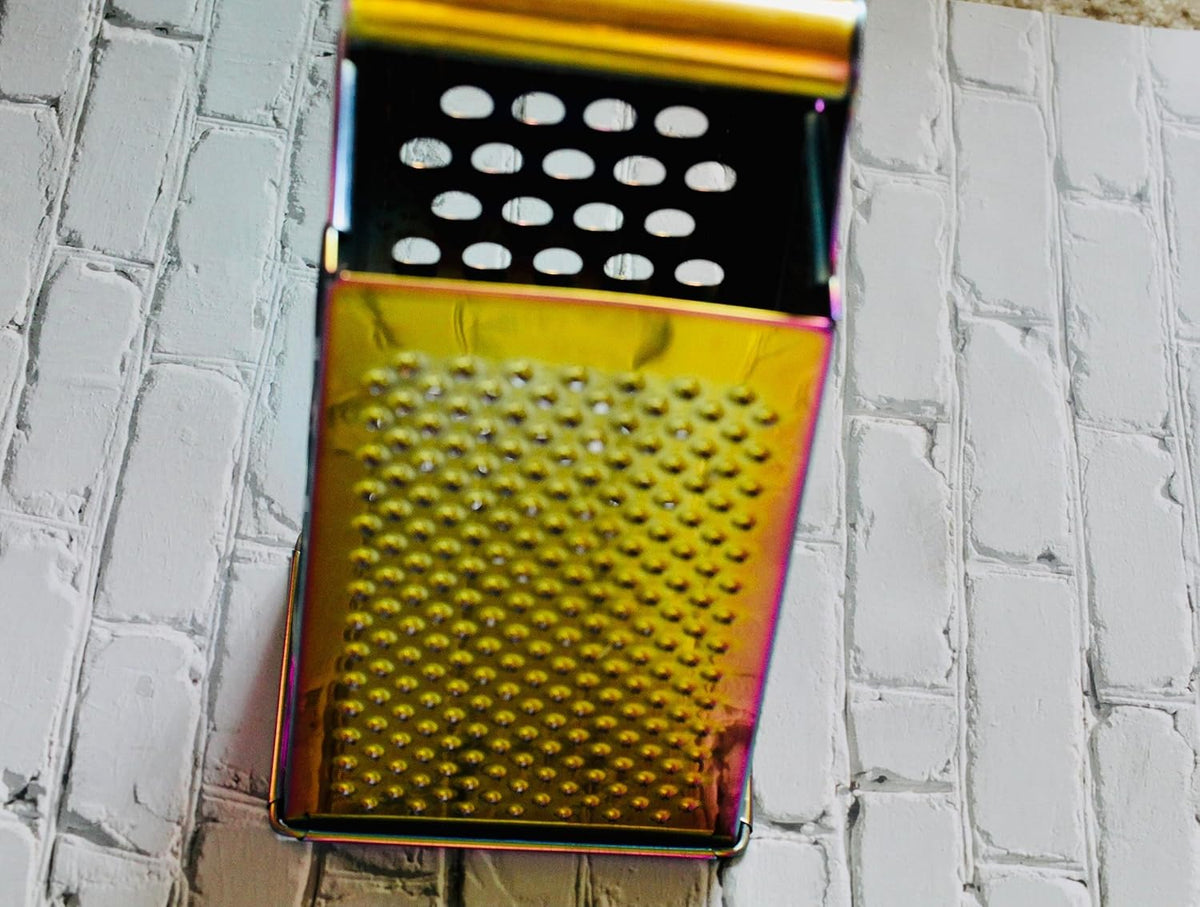 Large Stainless Steel 4 Sides Grater Slicer with Handle, Multifunctional Cutter Planing for Ginger, Garlic, Cucumbers, Carrots, Cheese, Potato, Ergonomic Design Kitchen Gadgets Accessories Gold