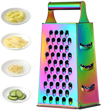 Large Stainless Steel 4 Sides Grater Slicer with Handle, Multifunctional Cutter Planing for Ginger, Garlic, Cucumbers, Carrots, Cheese, Potato, Ergonomic Design Kitchen Gadgets Accessories Gold