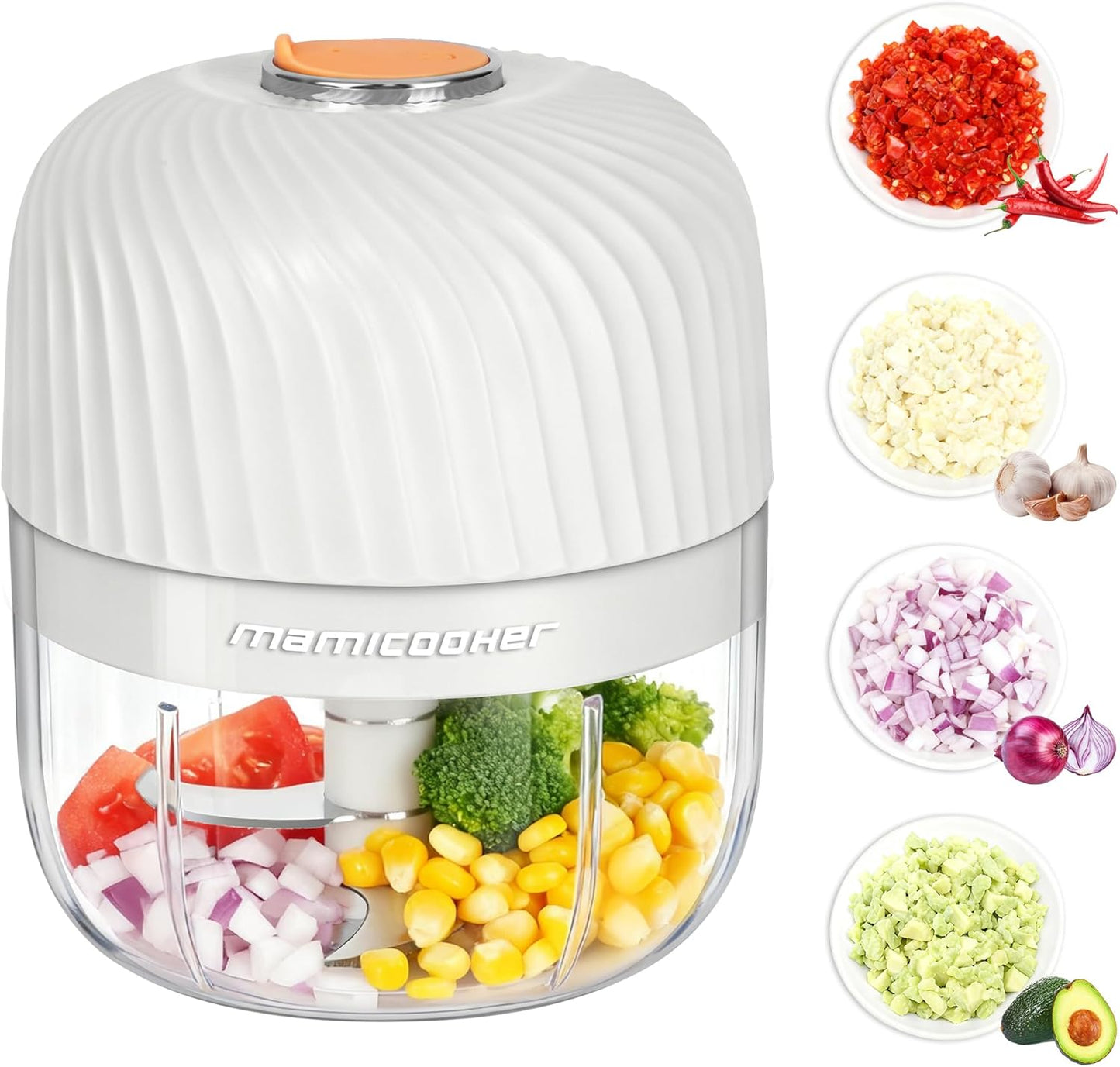 Electric Garlic Chopper, Portable Veggie Chopper, 250ML Garlic Grinder Masher Onion Grinder, Blender to Vegetable, Cordless Food Processor for Ginger, Chili, Fruit, Meat, Spices, Beans (New)