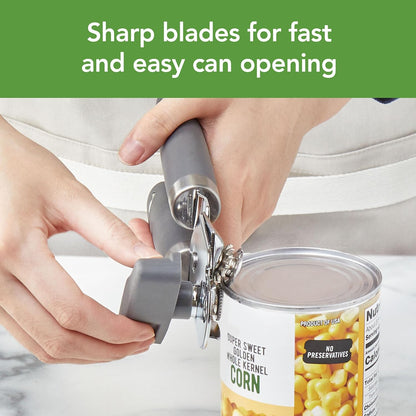 Can and Jar Opener Set Manual Handheld Kitchen Tool with Comfort Grip Handles, Easy to Use Stainless Steel Jar and Smooth Edge Can Opener with Built In Bottle Cap Lifter, Charcoal Gray