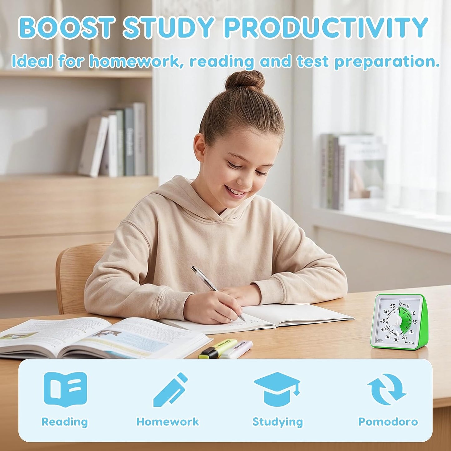 60-Minute Visual Timer, Classroom Timer, Countdown Timer for Kids and Adults, Time Management Tool for Teaching (Blue & Blue)