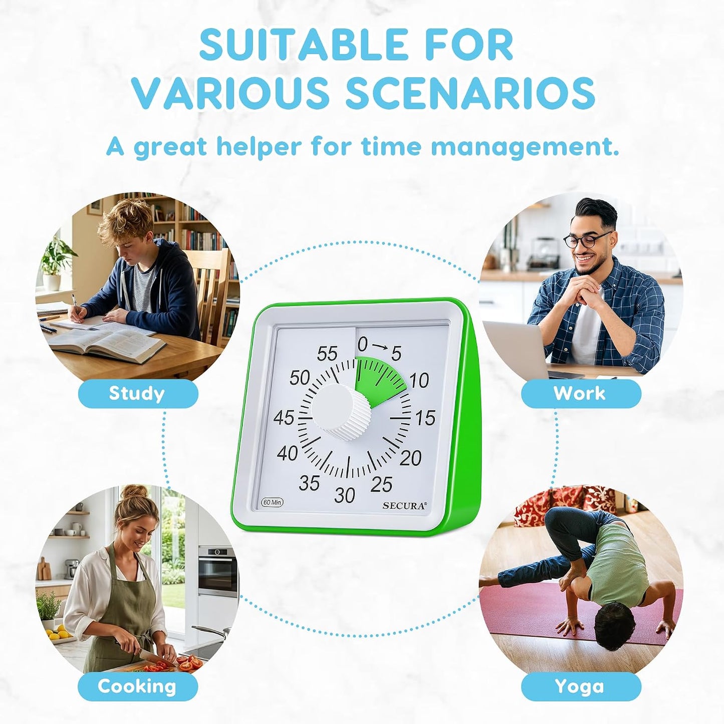 60-Minute Visual Timer, Classroom Timer, Countdown Timer for Kids and Adults, Time Management Tool for Teaching (Blue & Blue)