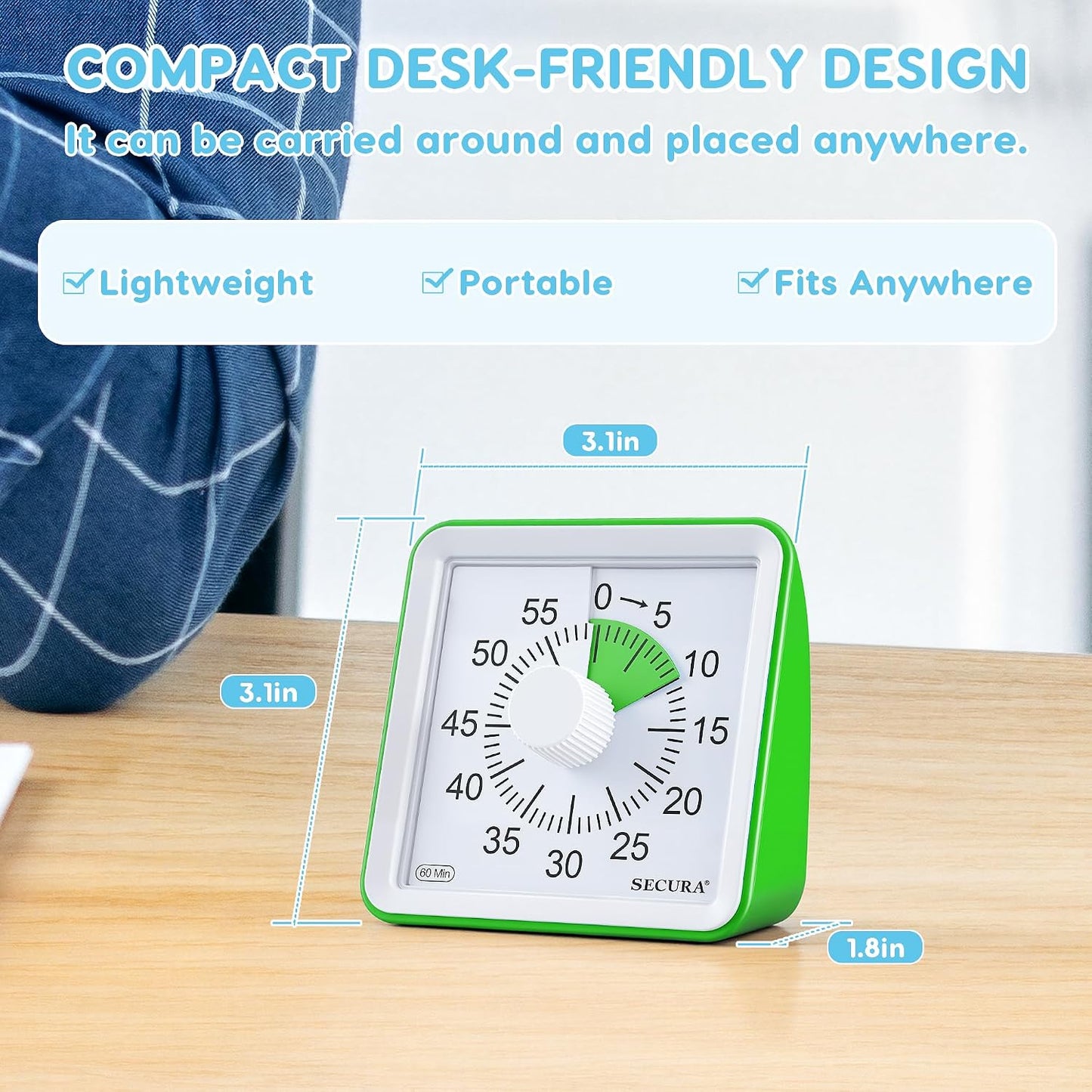 60-Minute Visual Timer, Classroom Timer, Countdown Timer for Kids and Adults, Time Management Tool for Teaching (Blue & Blue)