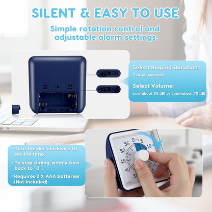 60-Minute Visual Timer, Classroom Timer, Countdown Timer for Kids and Adults, Time Management Tool for Teaching (Blue & Blue)