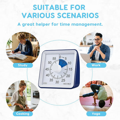 60-Minute Visual Timer, Classroom Timer, Countdown Timer for Kids and Adults, Time Management Tool for Teaching (Blue & Blue)