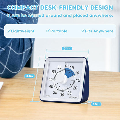 60-Minute Visual Timer, Classroom Timer, Countdown Timer for Kids and Adults, Time Management Tool for Teaching (Blue & Blue)