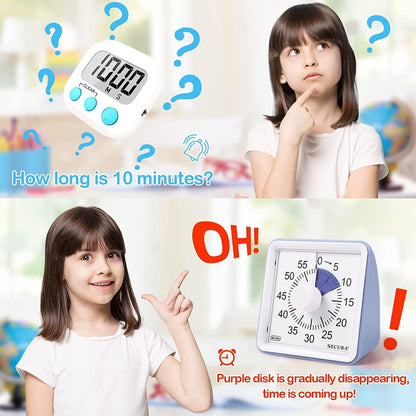 60-Minute Visual Timer, Classroom Timer, Countdown Timer for Kids and Adults, Time Management Tool for Teaching (Blue & Blue)