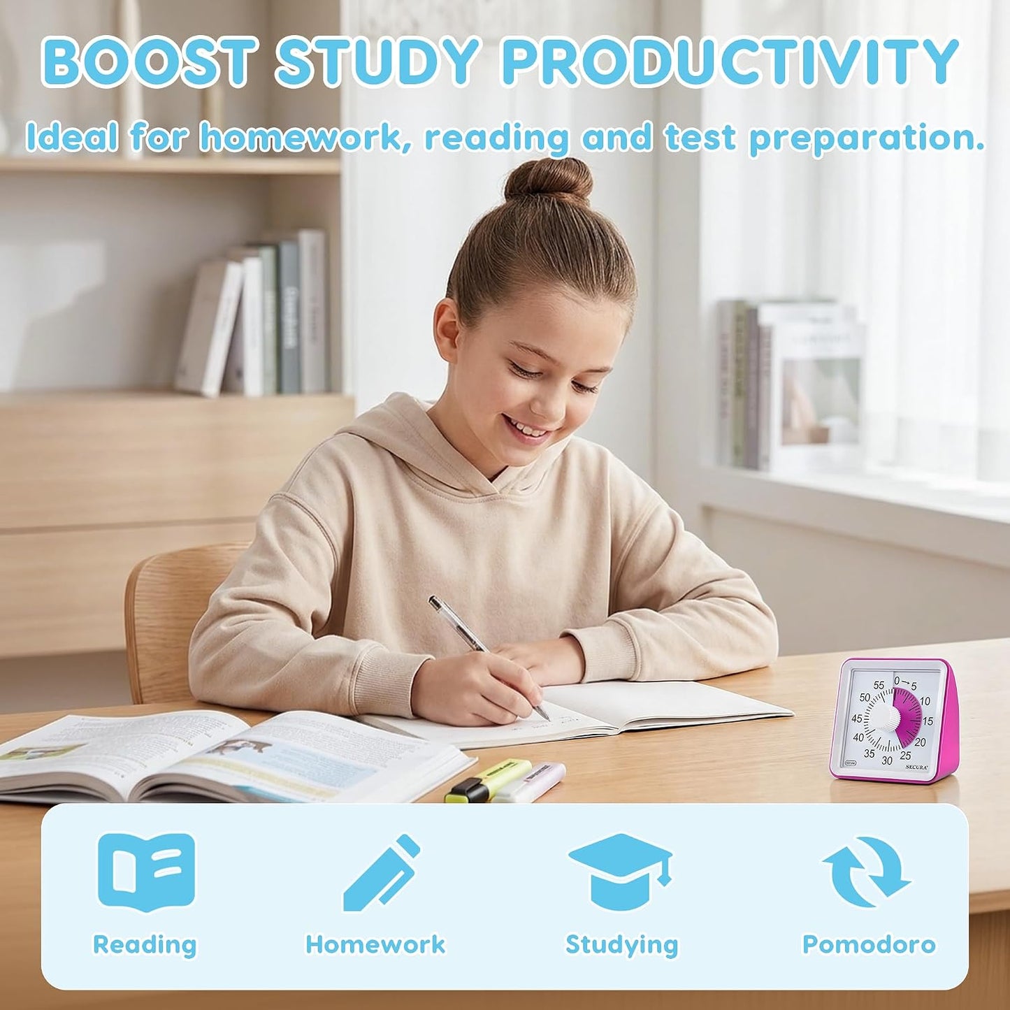 60-Minute Visual Timer, Classroom Timer, Countdown Timer for Kids and Adults, Time Management Tool for Teaching (Blue & Blue)
