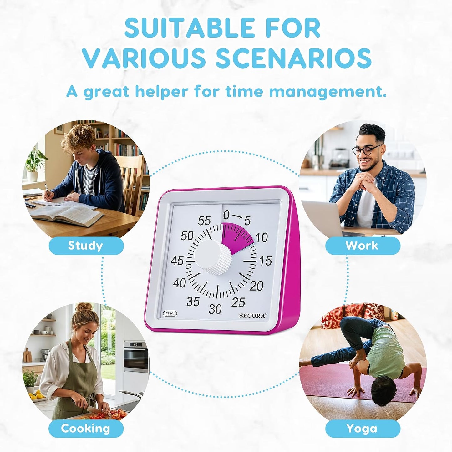 60-Minute Visual Timer, Classroom Timer, Countdown Timer for Kids and Adults, Time Management Tool for Teaching (Blue & Blue)