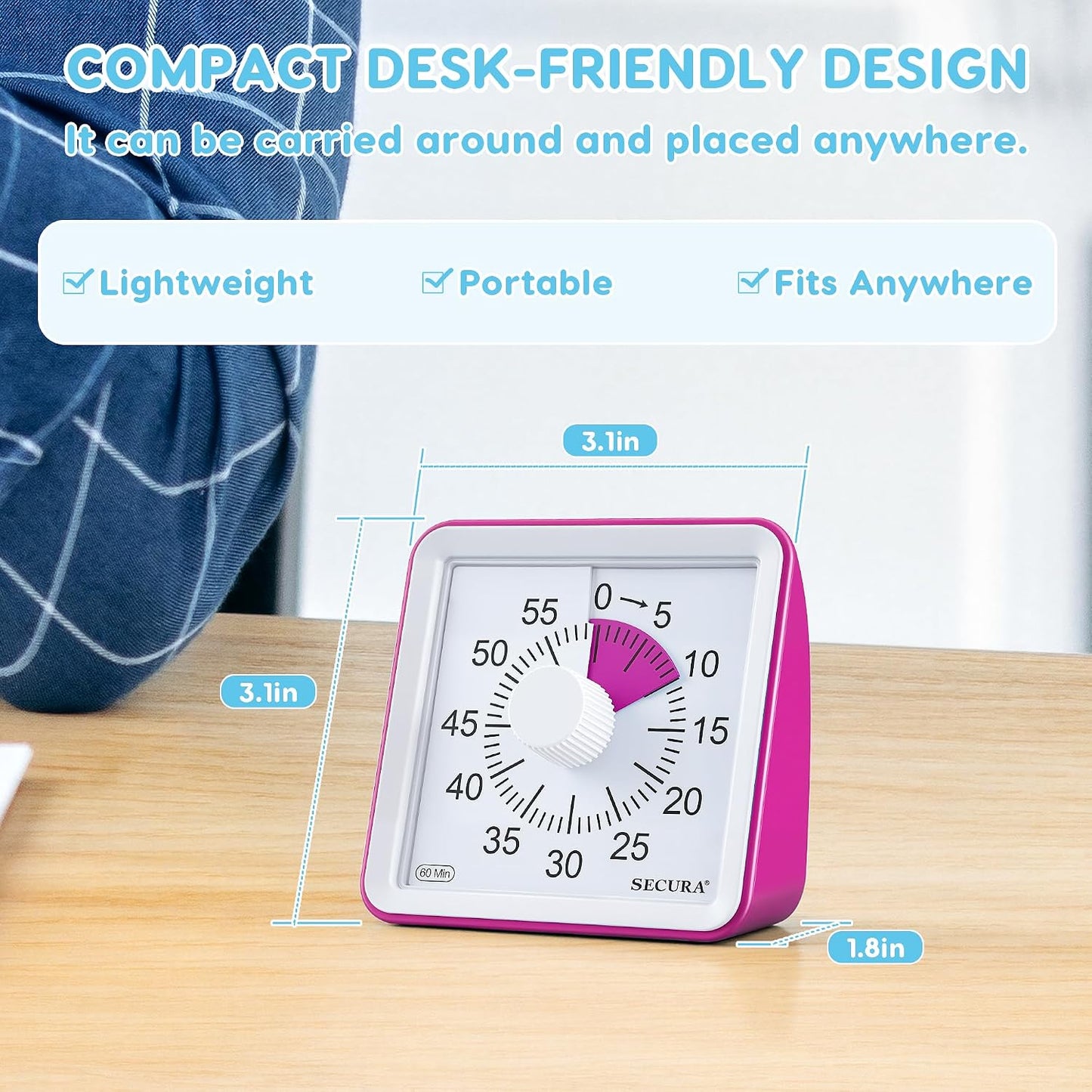 60-Minute Visual Timer, Classroom Timer, Countdown Timer for Kids and Adults, Time Management Tool for Teaching (Blue & Blue)