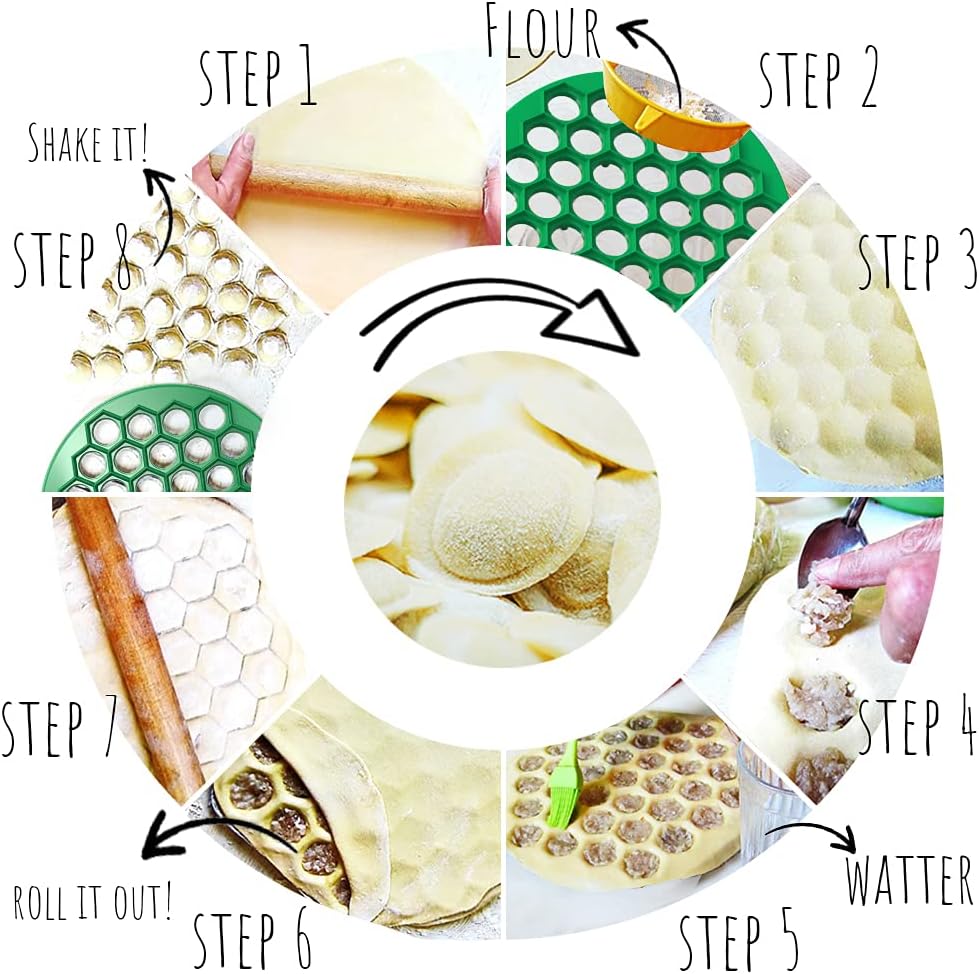 Dumpling Maker - Plastic Pelmeni Maker - Russian Ukrainian Dumpling Mold Machine Press Ravioli Mould Cutter - Delicious Dumplings Siberian Meat Pelmeni Kitchen Supplies