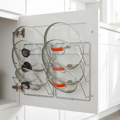 2-Pack Cabinet Door/Wall Mount Pot Lid Organizer Rack, 9.5" W x 4.5" D x 11.5”H, Chrome