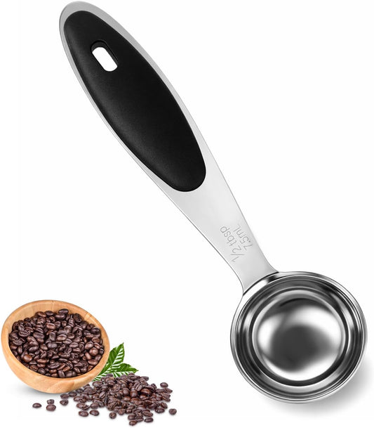 1/2 Tbsp, Single Measuring Spoon with Black Silicone Grip Small Coffee Scoop, Handle Included Stainless Steel Individual Measure Scoop for Baking & Cooking, Metal Kitchen Gadgets Essentials