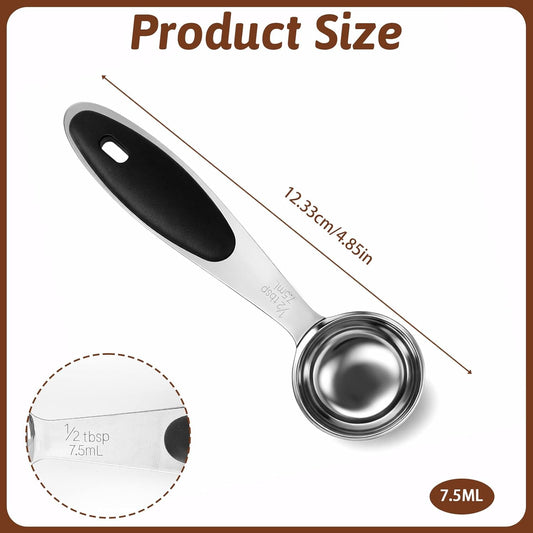 1/2 Tbsp, Single Measuring Spoon with Black Silicone Grip Small Coffee Scoop, Handle Included Stainless Steel Individual Measure Scoop for Baking & Cooking, Metal Kitchen Gadgets Essentials