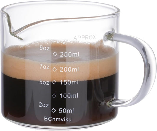 Espresso Cup Measuring Cup Triple Pitcher Milk Cup 250ML/8.5OZ Espresso Cups with Handle Shot Glass with V-Shaped Mouth Clear Accessories Milk Frothing Pitcher (1)