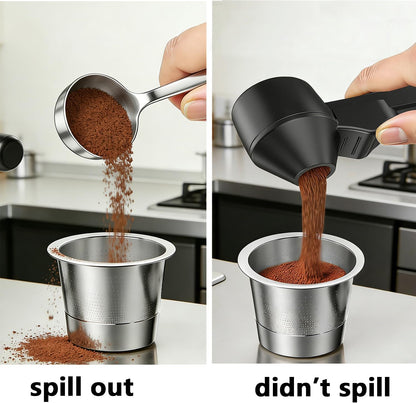 Coffee Scoop with Funnel for Reusable K Cup Refillable Coffee Pods, Mess-Free Spoon for Ground Coffee,Protein Powder Transfer Scoop,Funnel Design without Spilling (Black)