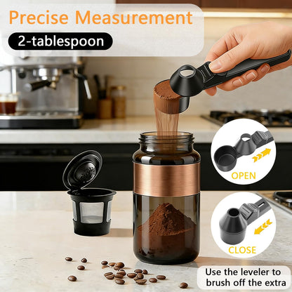 Coffee Scoop with Funnel for Reusable K Cup Refillable Coffee Pods, Mess-Free Spoon for Ground Coffee,Protein Powder Transfer Scoop,Funnel Design without Spilling (Black)
