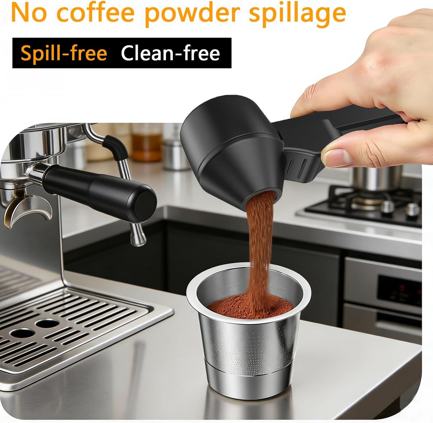 Coffee Scoop with Funnel for Reusable K Cup Refillable Coffee Pods, Mess-Free Spoon for Ground Coffee,Protein Powder Transfer Scoop,Funnel Design without Spilling (Black)
