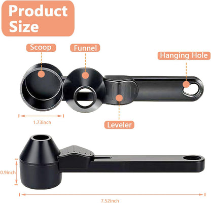 Coffee Scoop with Funnel for Reusable K Cup Refillable Coffee Pods, Mess-Free Spoon for Ground Coffee,Protein Powder Transfer Scoop,Funnel Design without Spilling (Black)
