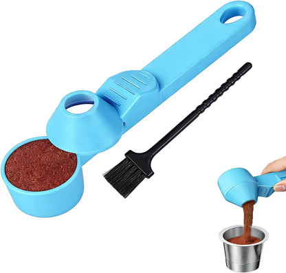 Coffee Scoop with Funnel for Reusable K Cup Refillable Coffee Pods, Mess-Free Spoon for Ground Coffee,Protein Powder Transfer Scoop,Funnel Design without Spilling (Black)