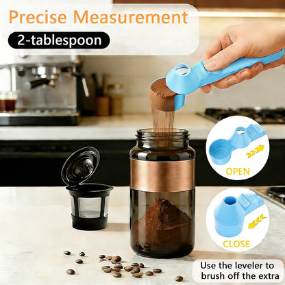 Coffee Scoop with Funnel for Reusable K Cup Refillable Coffee Pods, Mess-Free Spoon for Ground Coffee,Protein Powder Transfer Scoop,Funnel Design without Spilling (Black)