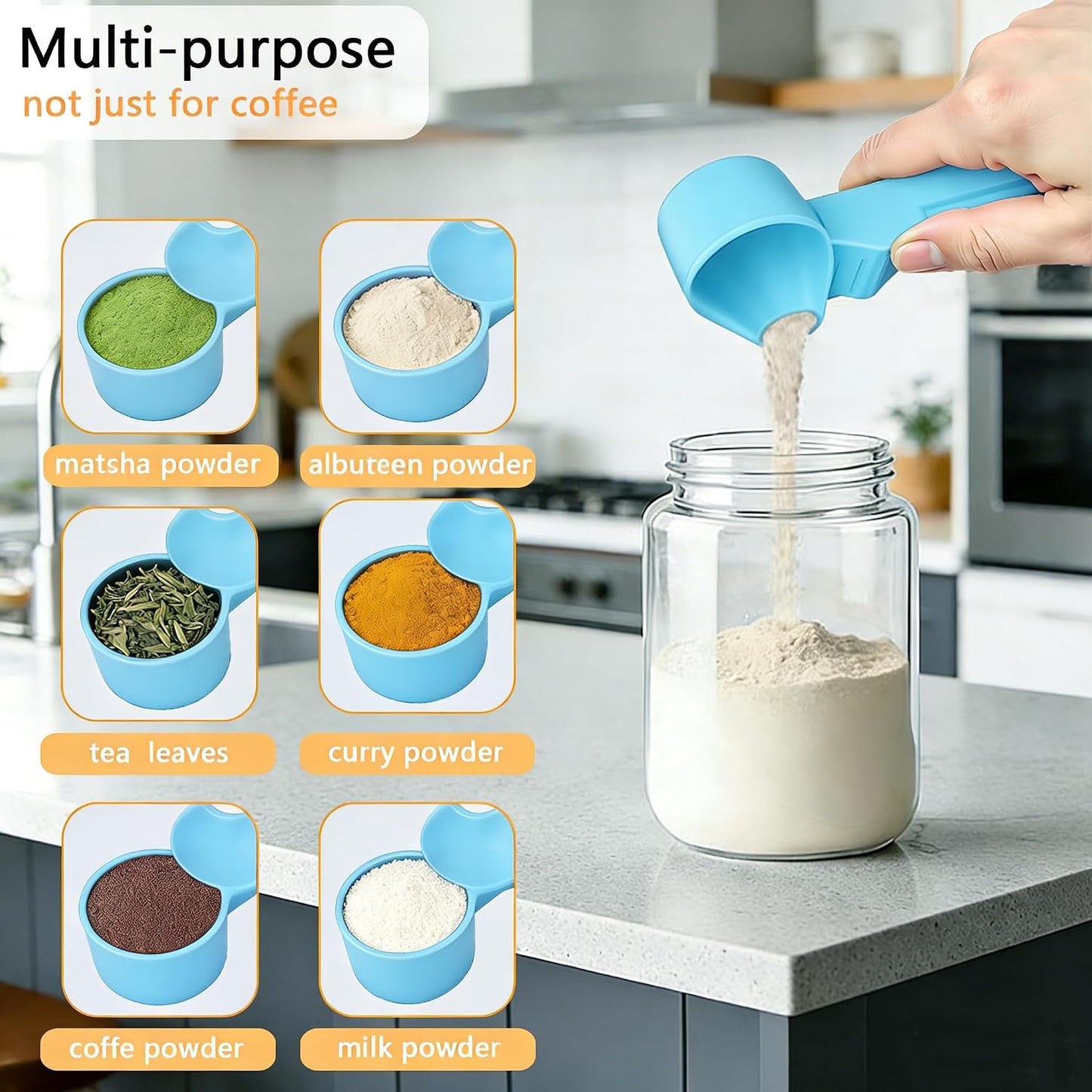 Coffee Scoop with Funnel for Reusable K Cup Refillable Coffee Pods, Mess-Free Spoon for Ground Coffee,Protein Powder Transfer Scoop,Funnel Design without Spilling (Black)