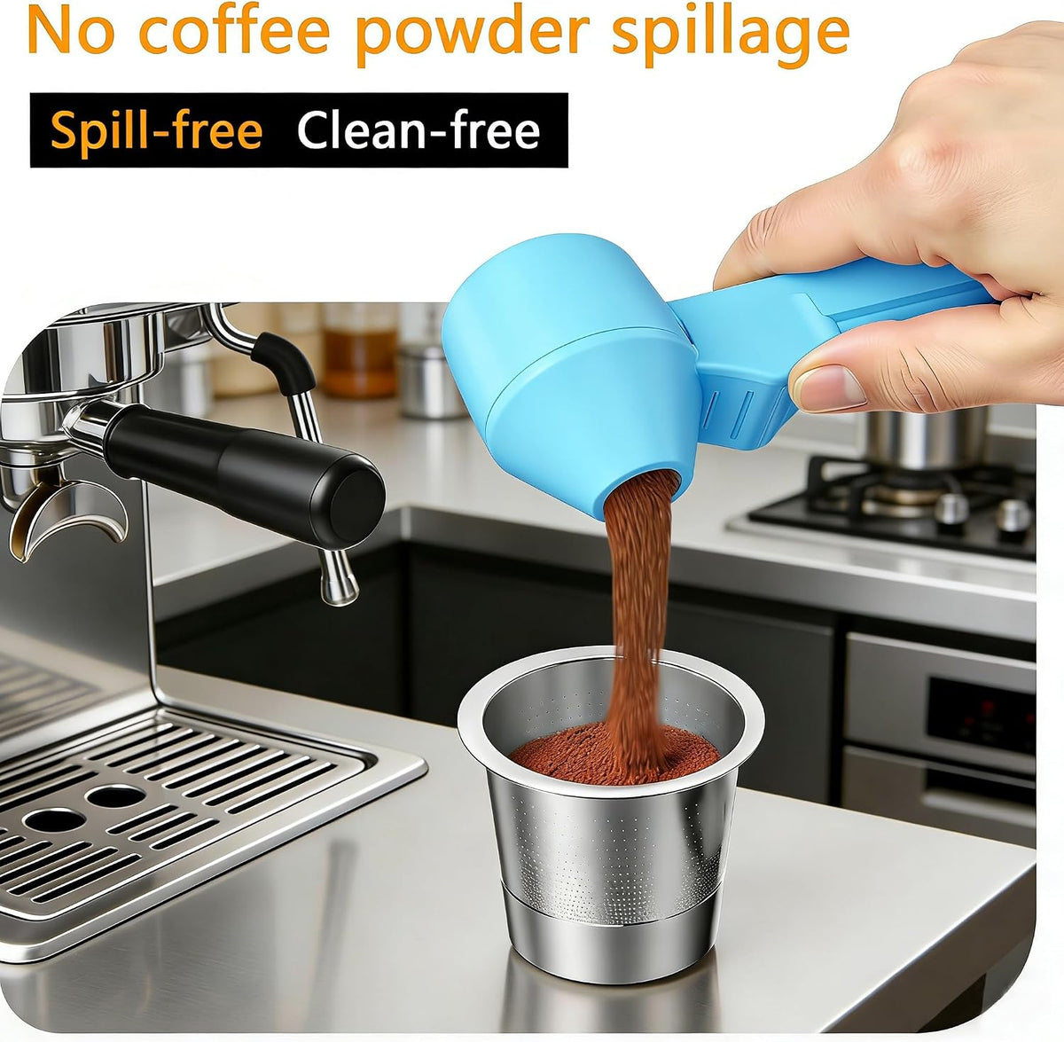 Coffee Scoop with Funnel for Reusable K Cup Refillable Coffee Pods, Mess-Free Spoon for Ground Coffee,Protein Powder Transfer Scoop,Funnel Design without Spilling (Black)