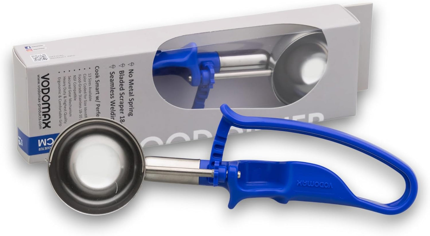 Size 16 BLUE (2.07 oz.) Commercial Food Disher, Portioner, Stainless 304, IceCream Scooper, Palm-Squeeze, Portion Control, #16 Scoop, Gelato Scoop, 2 oz. Disher, Non-Zeroll