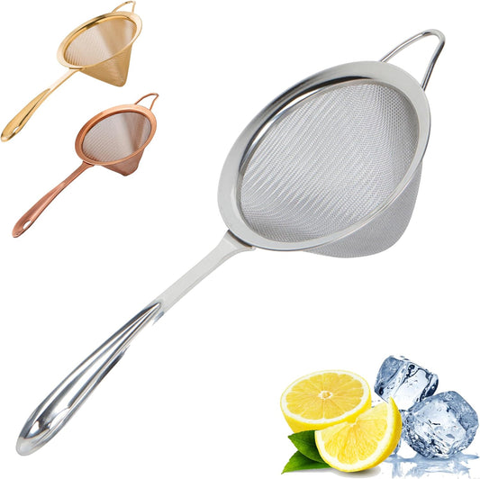 Fine Mesh Cocktail Strainer, 304 Conical Sieve, Silver Finish | Ergonomic Handle, Rustproof Bar Tool, For Double Straining Tea, Coffee, Kombucha, Culinary Prep, Home Kitchen Use, Great Pick
