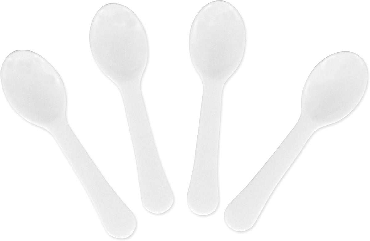 Extra Sturdy, 100pc 3" Taster Spoons Plastic Mini Spoons, Extra Sturdy, BPA Free, For Ice Cream, Dessert, White 1 Box Set GM1002F
