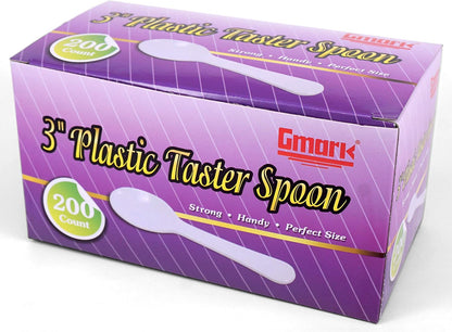 Extra Sturdy, 100pc 3" Taster Spoons Plastic Mini Spoons, Extra Sturdy, BPA Free, For Ice Cream, Dessert, White 1 Box Set GM1002F