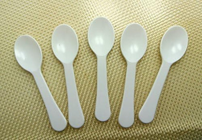 Extra Sturdy, 100pc 3" Taster Spoons Plastic Mini Spoons, Extra Sturdy, BPA Free, For Ice Cream, Dessert, White 1 Box Set GM1002F