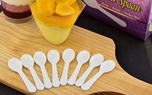 Extra Sturdy, 100pc 3" Taster Spoons Plastic Mini Spoons, Extra Sturdy, BPA Free, For Ice Cream, Dessert, White 1 Box Set GM1002F