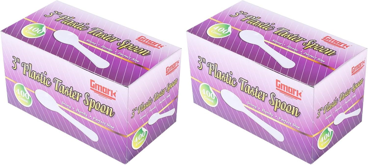 Extra Sturdy, 100pc 3" Taster Spoons Plastic Mini Spoons, Extra Sturdy, BPA Free, For Ice Cream, Dessert, White 1 Box Set GM1002F
