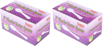 Extra Sturdy, 100pc 3" Taster Spoons Plastic Mini Spoons, Extra Sturdy, BPA Free, For Ice Cream, Dessert, White 1 Box Set GM1002F